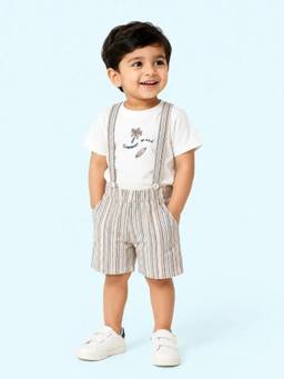 Bloom Up - Summer Mood Graphic T-Shirt and Suspender Shorts Set for Boys