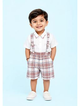 Bloom Up - Pink Checked Suspender Shorts Set for Boys