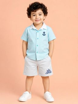 Bloom Up - Captain Striped Shirt and White Shorts Co-ord Set for Boys