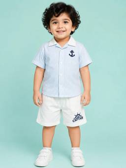 Bloom Up - Captain Striped Shirt and White Shorts Co-ord Set for Boys