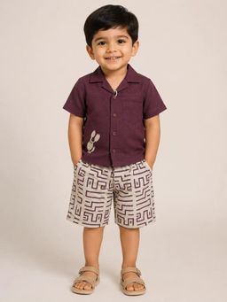 Bloom Up - Maroon Shirt and Printed Shorts Co-ord Set for Boys