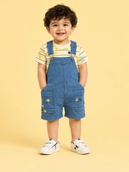Bloom Up - Light Blue Cotton Denim Dungaree &T-Shirt Boys