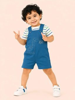 Bloom Up - Blue Cotton Dinosaur Dungaree for Boys