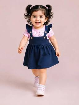 Bloom Up - Navy Blue Pinafore Dress with T-Shirt for Girls