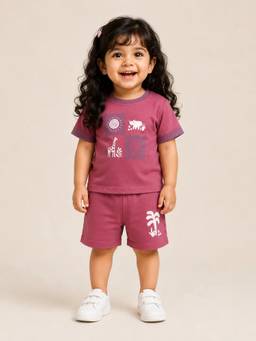 Bloom Up - Pink Soft Cotton Safari Printed Co-ord Set for Girls