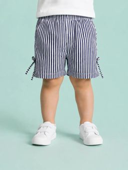 Bloom Up - Blue Soft Cotton Striped Shorts for Girls