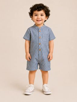 Bloom Up - Boys Blue Striped Cotton Romper