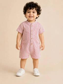 Bloom Up - Boys Red Striped Cotton Romper