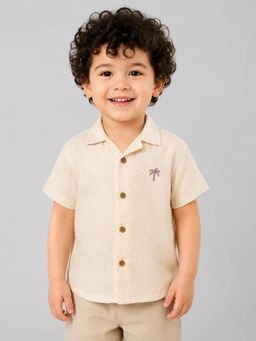Bloom Up - Ivory Palm Tree Embroidered Half Sleeve Shirt for Boys