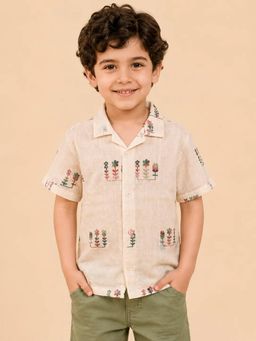 Bloom Up - Ivory Floral Print Half Sleeve Shirt for Boys