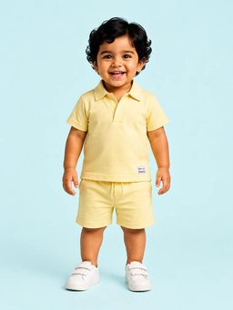 Bloom Up - Pastel Yellow Soft Cotton Solid Co-ord Set for Boys