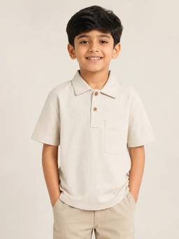 Bloom Up - Cream Ribbed Polo T-Shirt for Boys