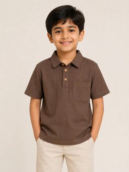 Bloom Up - Chocolate Brown Ribbed Polo T-Shirt for Boys