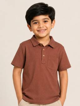 Bloom Up - Brown Ribbed Polo T-Shirt for Boys
