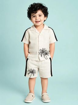 Bloom Up - Boys Beige Palm Tree Printed Co-ord Set | Half Sleeve Shirt and Shorts