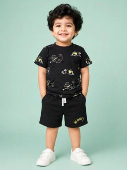 Bloom Up - Black Dog Print T-Shirt and Shorts Co-ord Set for Boys