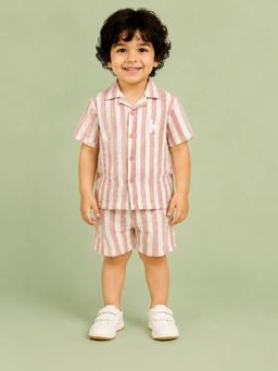 Bloom Up - Pink Striped Shirt and Shorts Co-ord Set for Boys