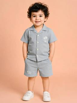 Bloom Up - Beach Vibes Embroidered Shirt and Shorts Co-ord Set for Boys