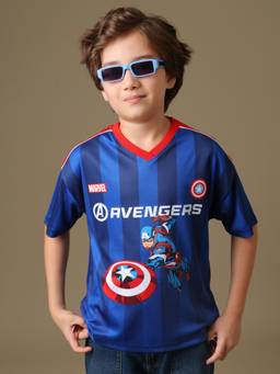 Kidsville - Captain America Graphic Boys Oversized Fit V-Neck Jersey T-Shirt