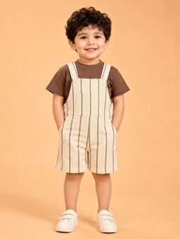 Bloom Up - Striped Dungaree and Brown T-Shirt Set for Boys