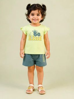 Bloom Up - Lime Green Soft Cotton Printed T-Shirt and Shorts for Girls