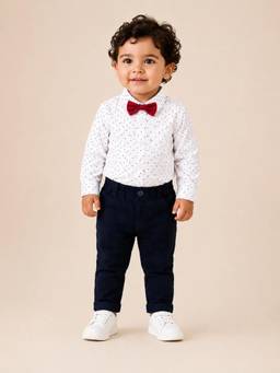 Bloom Up - White Boys Co-ord Top and Pant Set for Infants and Toddlers