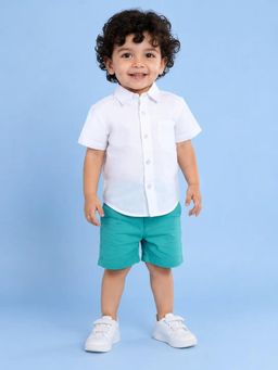 Bloom Up - White Shirt and Aqua Blue Shorts Co-ord Set for Boys