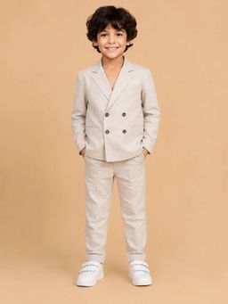 Bloom Up - Cream Double-Breasted Blazer and Trouser Suit Set for Boys