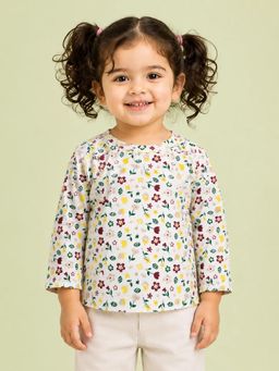 Bloom Up - Cream Floral Printed Full Sleeve Top for Baby Girls