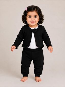 Bloom Up - Black Soft Cotton Ribbed Top and Jogger Set for Baby Girls