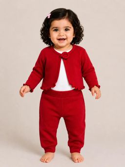 Bloom Up - Red Soft Cotton Ribbed Top and Jogger Set for Baby Girls