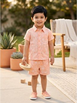 Nottie Planet - Boys Peach Printed Co-ord Set