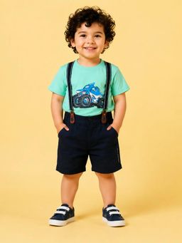 Bloom Up - Monster Truck Graphic with Suspenders Co-ord Set for Boys
