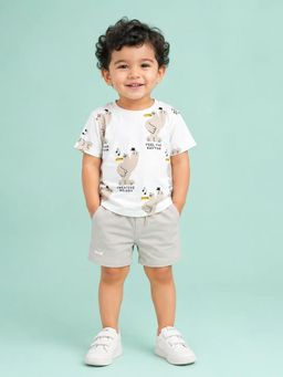 Bloom Up - Creative Melody Printed T-Shirt and Beige Shorts Co-ord Set for Boys