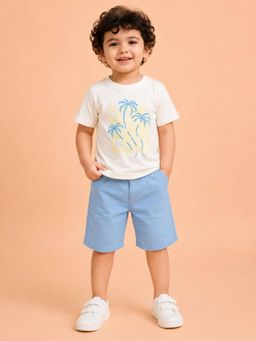 Bloom Up - Palm Tree Graphic T-Shirt and Sky Blue Shorts Co-ord Set for Boys