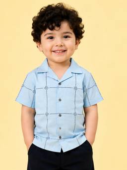 Bloom Up - Sky Blue Geometric Printed Half Sleeve Shirt for Boys
