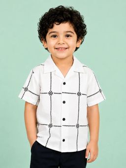 Bloom Up - White Geometric Printed Half Sleeve Shirt for Boys