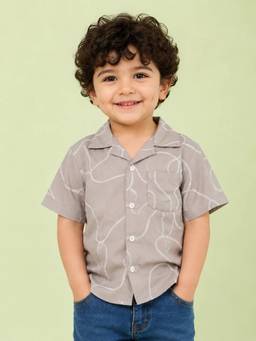 Bloom Up - Beige Abstract Print Half Sleeve Shirt for Boys