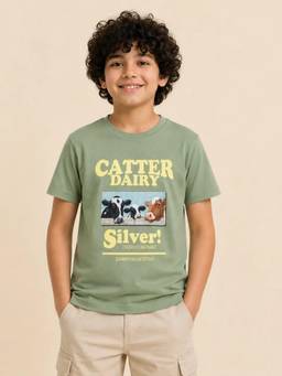Bloom Up - Sage Green Farm Animal Graphic Cotton T-Shirt for Boys