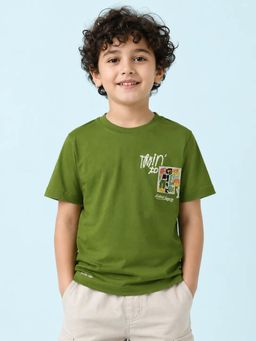Bloom Up - Olive Green Graphic Printed T-Shirt for Boys