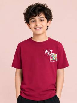 Bloom Up - Maroon Graphic Printed T-Shirt for Boys