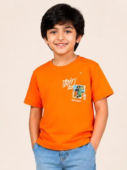 Bloom Up - Orange Graphic Printed T-Shirt for Boys