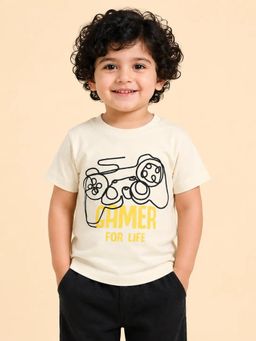 Bloom Up - Cream Gamer Graphic T-Shirt for Boys