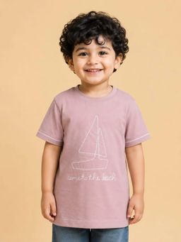Bloom Up - Mauve Sailboat Embroidered T-Shirt for Boys
