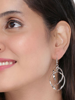 Yellow Chimes - Silver-Plated Leaf Shaped Hoop Earrings
