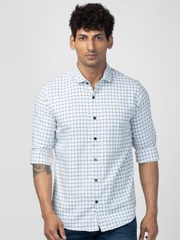 Spykar - Men White Cotton Regular Slim Fit Checkered Shirt