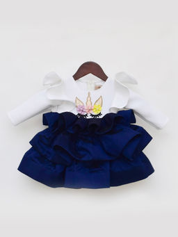 Fayon Kids - Off white and Dark Blue Silk Frock