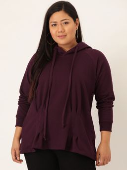 theRebelinme - Plus Size Womens Purple Solid Color Front Pleated Knitted Sweatshirt