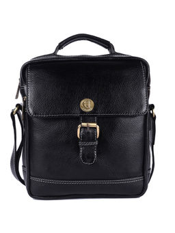 HiLEDER - Pure Leather Messenger 9.5" Sling Cross Body Travel Bag Men Women Black