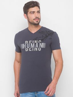 Being Human - Men Printed Charcoal T-Shirt